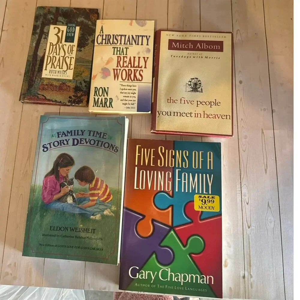 5-Book Inspirational Lot: Mitch Albom, Gary Chapman & Family Devotions